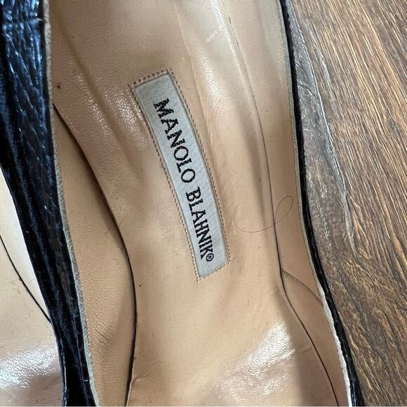 Manolo Blahnik Black wool blend/snakeskin pumps SZ 38 - Picture 9 of 9